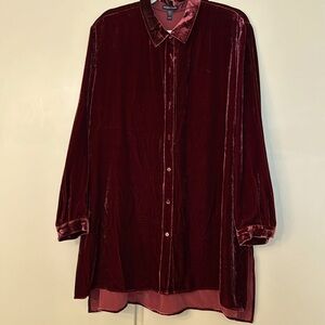 Eileen Fisher XL Deep Rich Wine colored Velvet Top